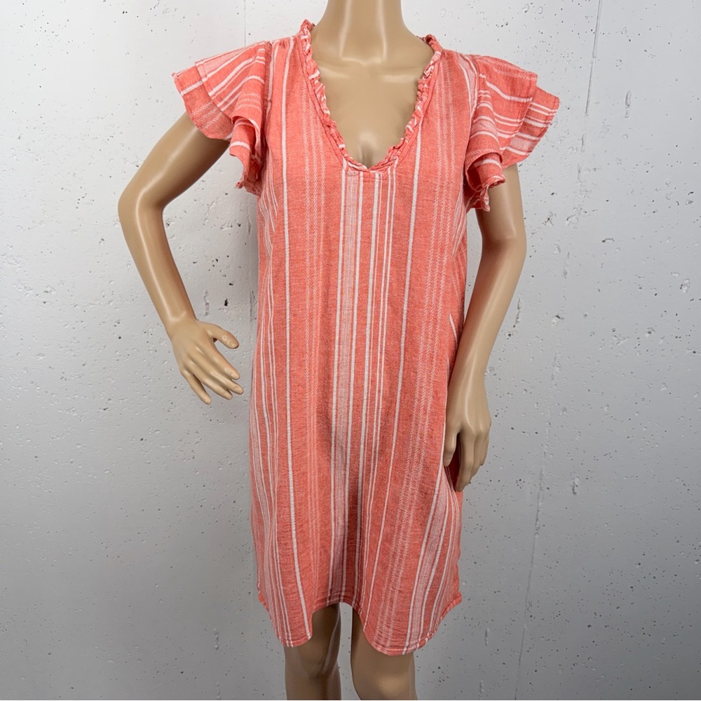 Vineyard Vines Women’s Size Medium Coral Stripe Ruffle Sleeve Dress